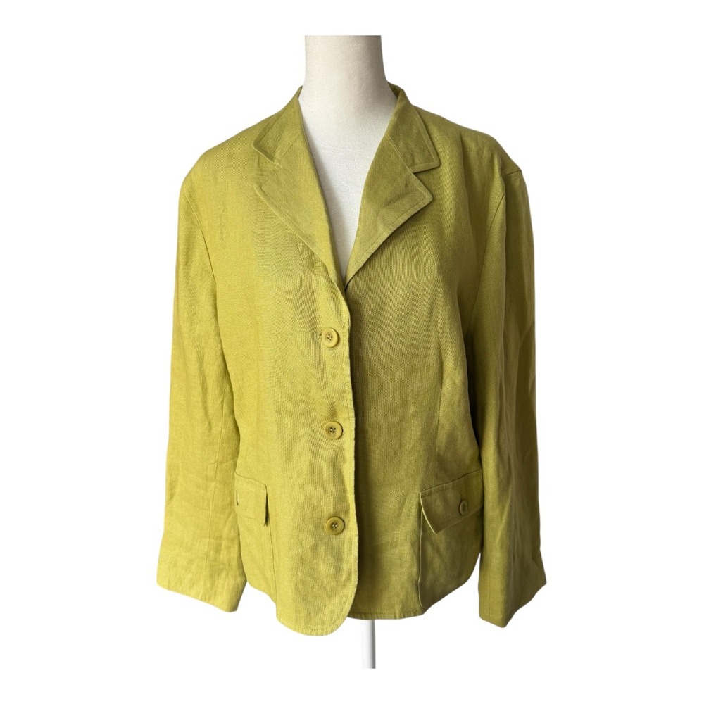 Talbots Irish Linen Women's Blazer Size 14 Chartreuse/Green 100% Linen Lined 90s